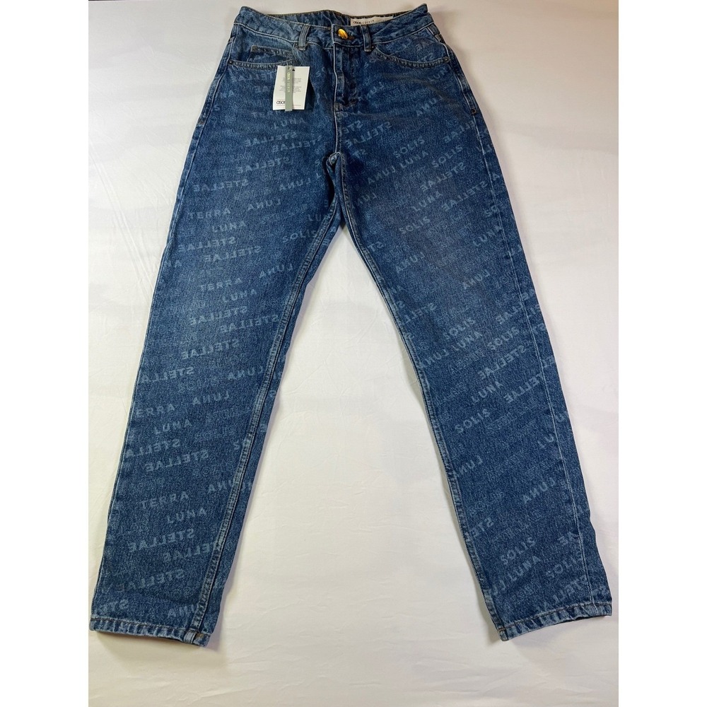 ASOS Women Denim Celestial Text Print Jeans Blue 28 NWT
